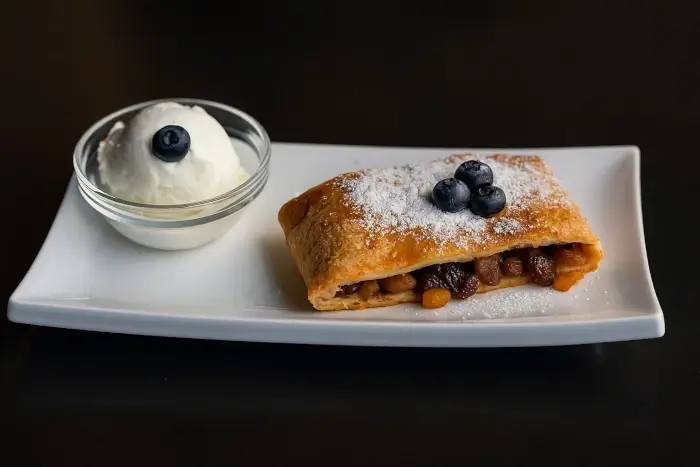 Strudel with ice cream